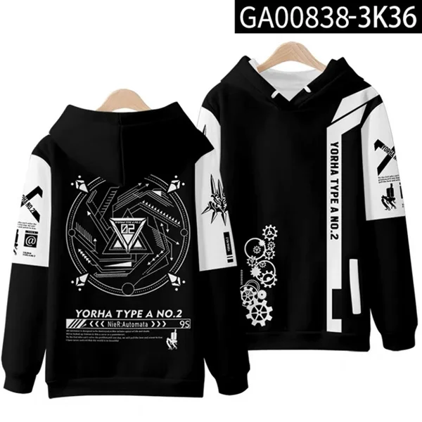 Black White Game NieR:Automata 3D Zipper Hoodie