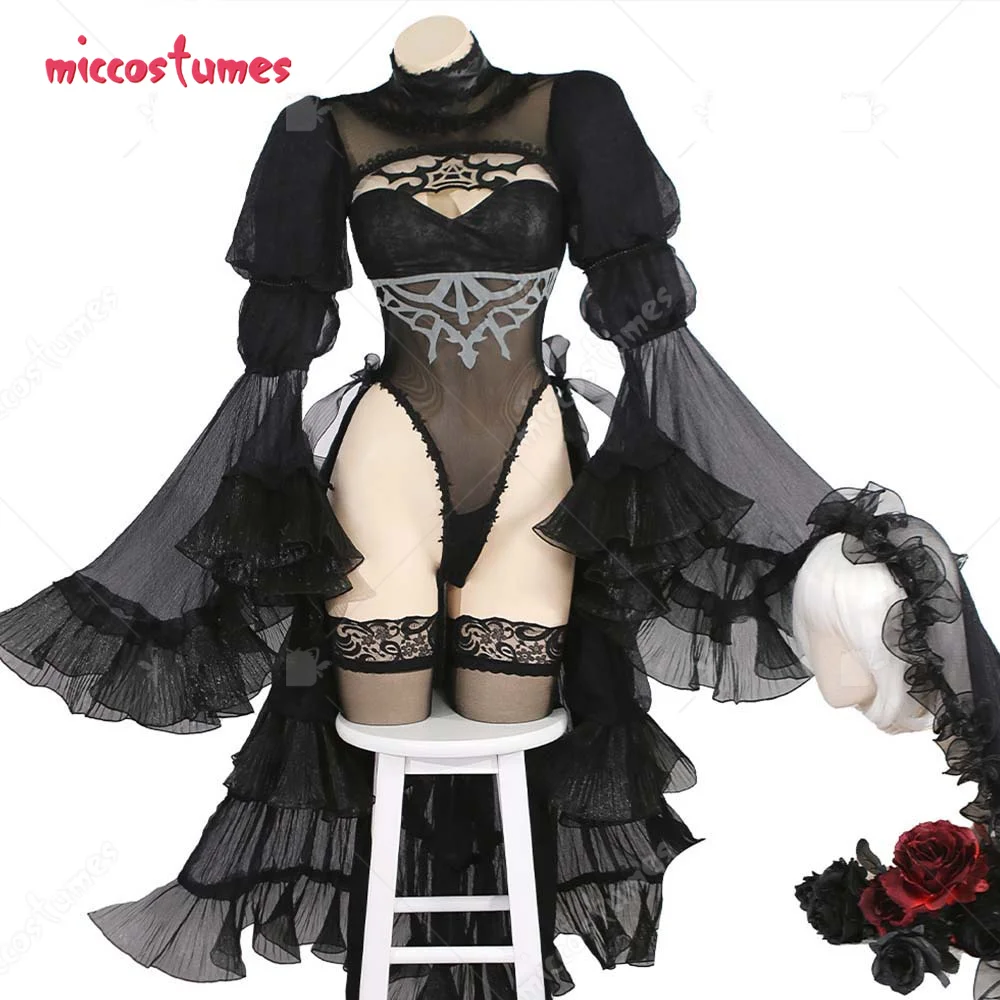 Miccostumes 2B White Black Wedding Dress 2B Bride Cosplay Costume