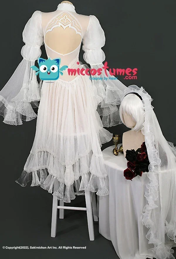 Miccostumes 2B White Black Wedding Dress 2B Bride Cosplay Costume - Image 5